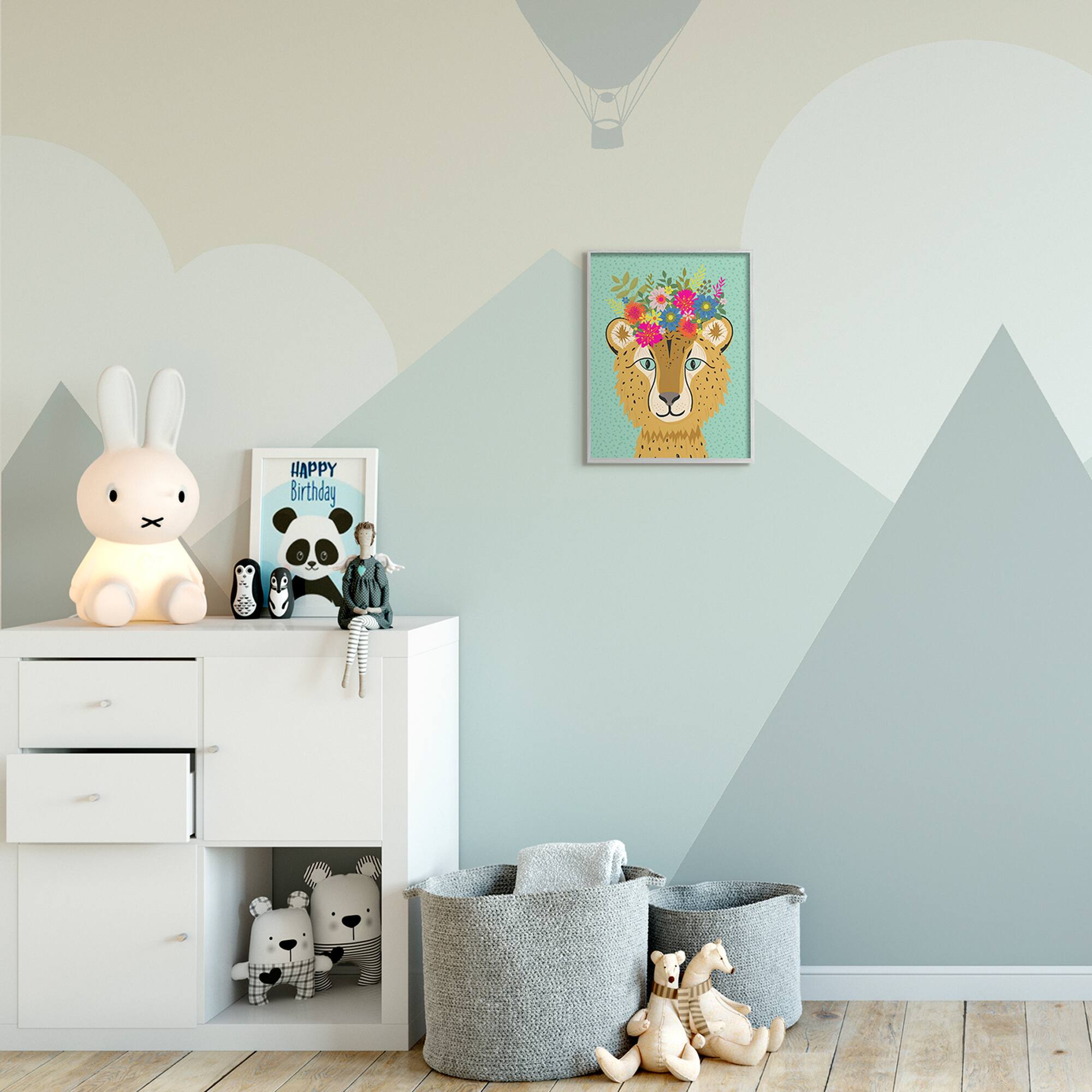Stupell Industries Floral Crown Cheetah Spotted Fur Playful Animal in Gray Frame Wall Art